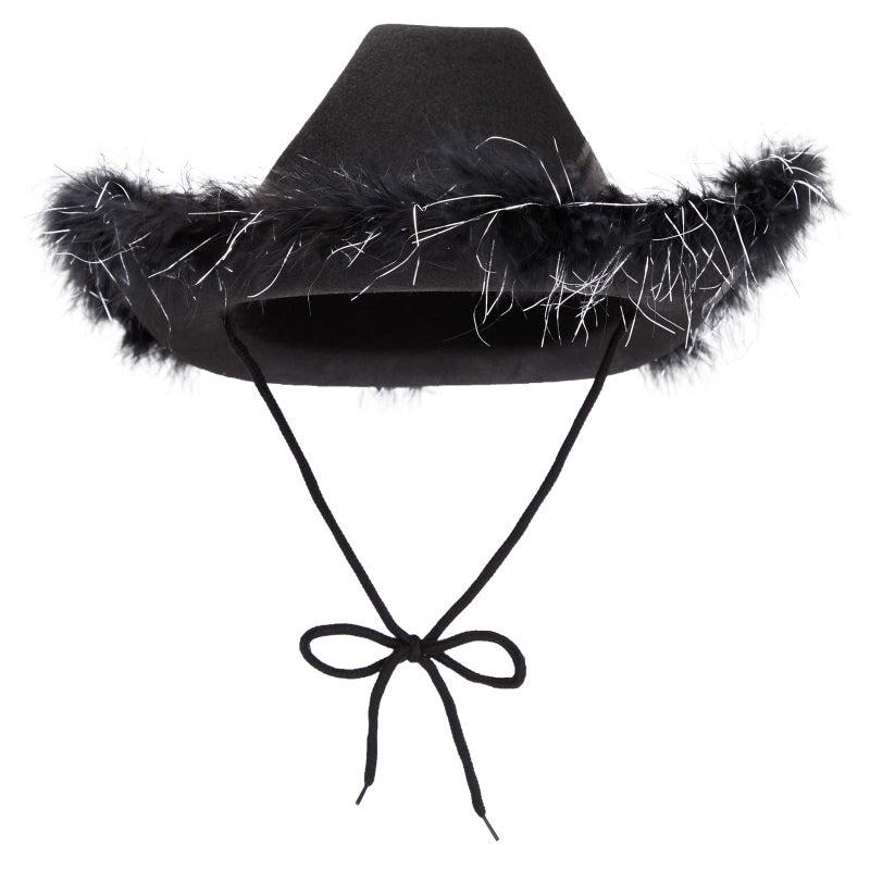 Juvolicious Black Cowgirl Hat - Medium Adjustable - Sparkly Feathered Costume Cowboy Hat for Women & Men - Western Party Accessory - Image 5